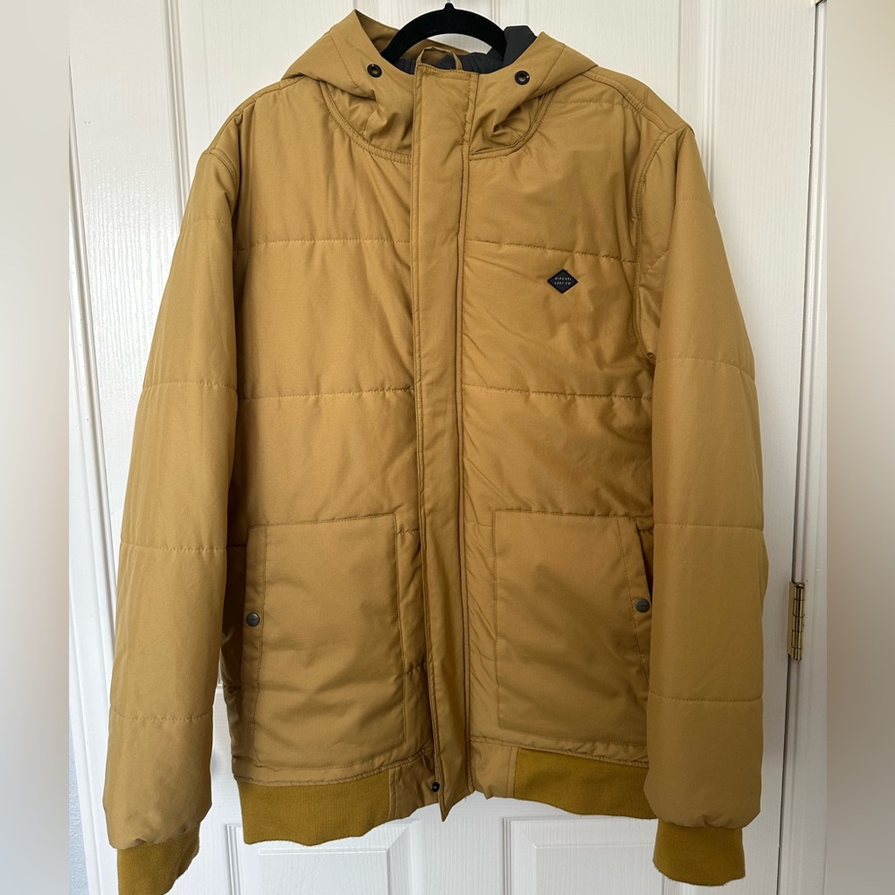 Men’s Rip Curl Mustard Puffer Jacket with Hood - Size XL